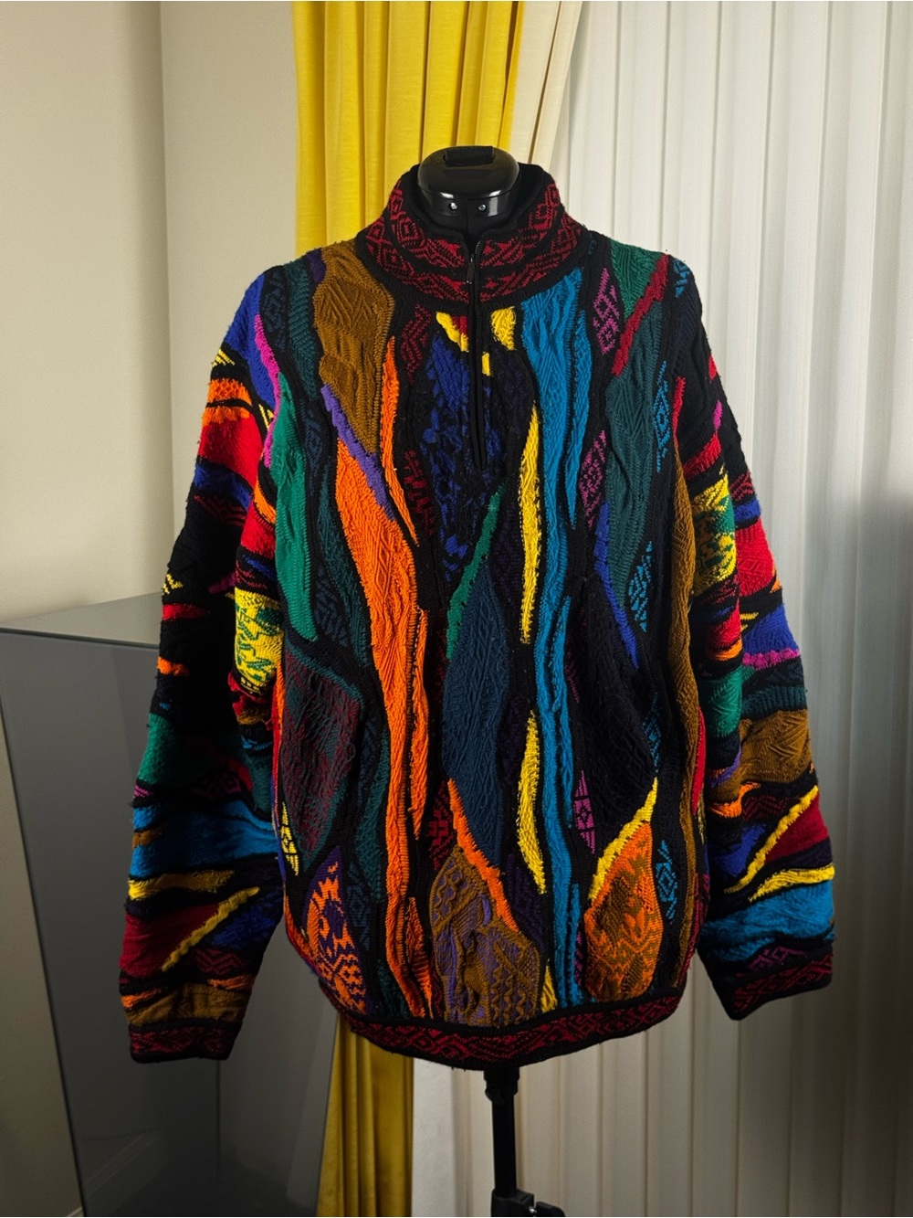 COOGI Multicolor Cable Knit Zip Sweater with Black Base